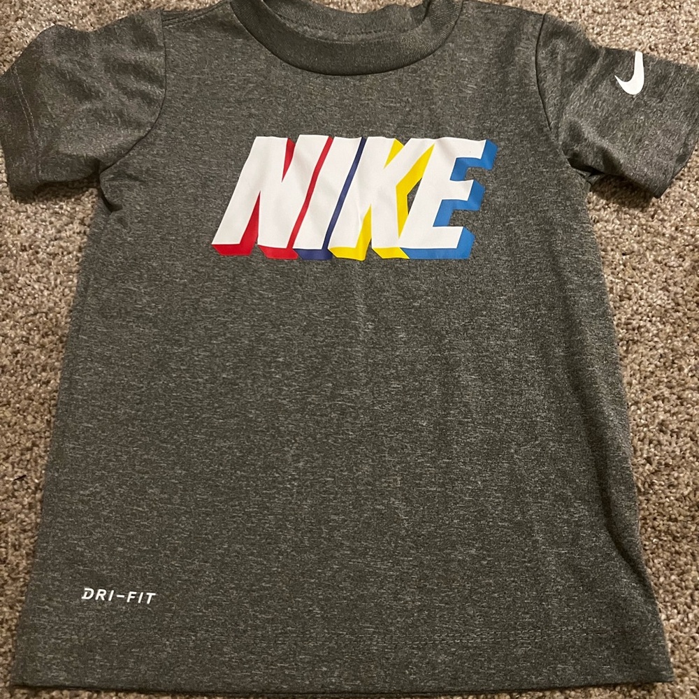 Nike Kids Charcoal Tee with Multicolor Logo